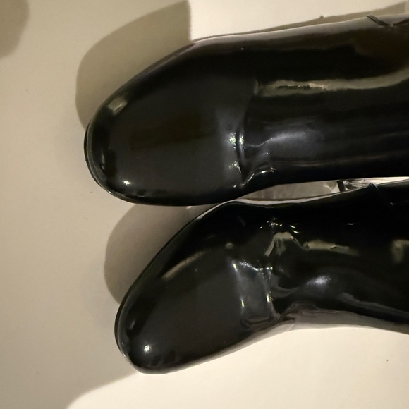 Glossy Patent Black Heeled Boots with Clear Block Heel - Picture 7 of 7